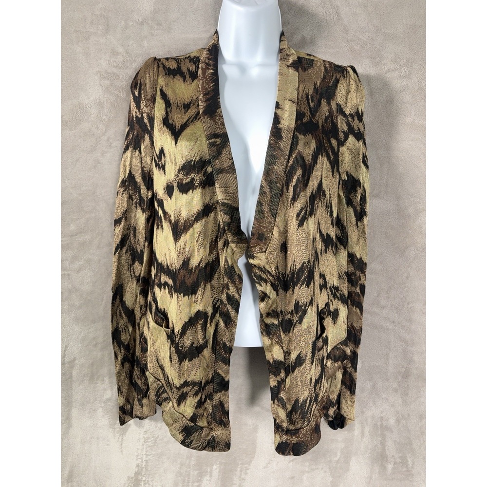Diane Von Furstenberg Animal Print Cardigan Womens 6 Brown Made in USA
